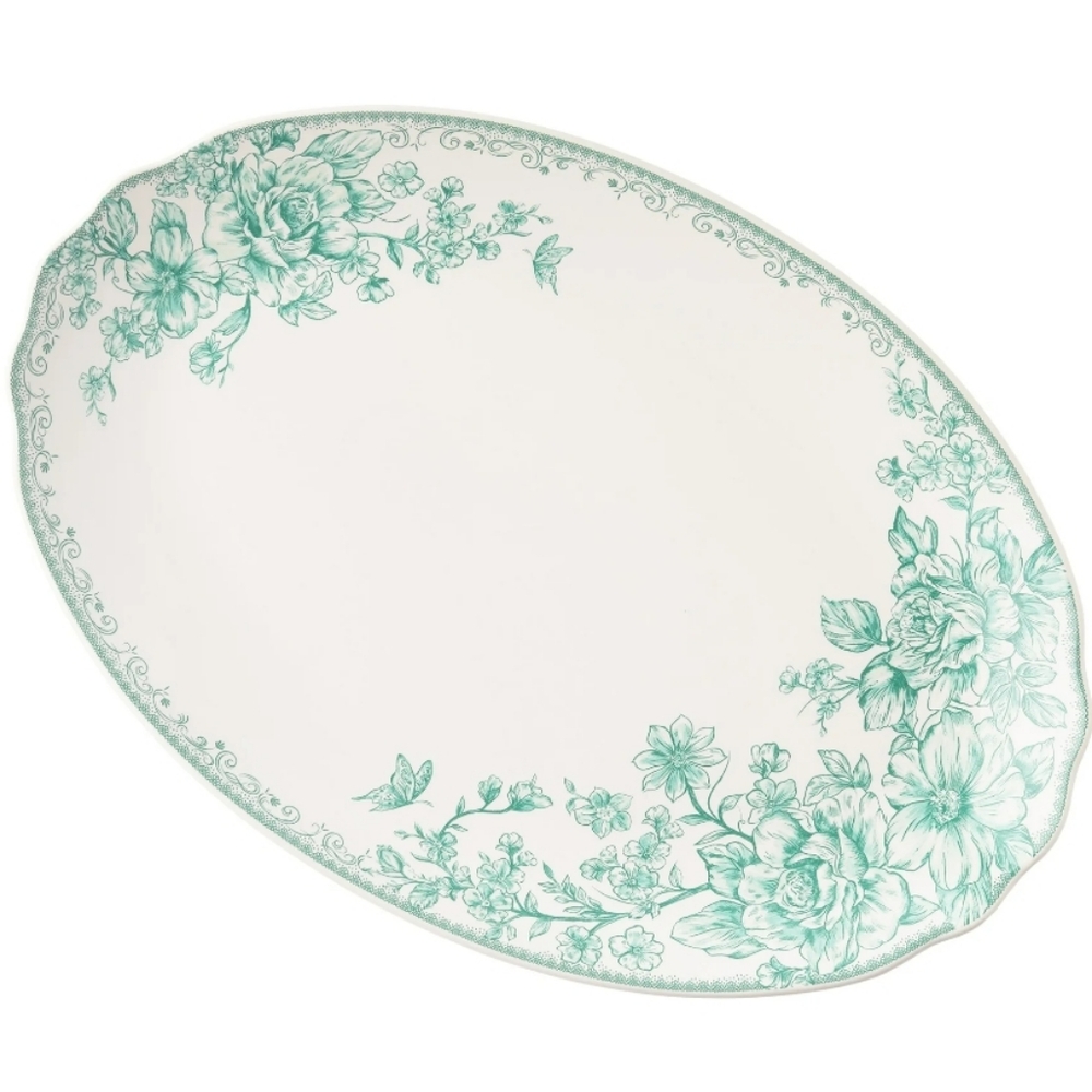 ❤️ New Pioneer Woman Agatha Elegant Floral Green and White Serving Platt…